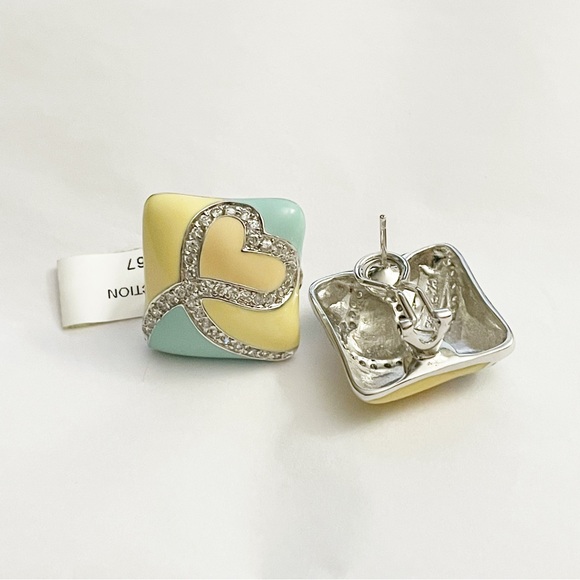 NWT Charles Winston CWE Enamel CZ 925 Silver Earrings - Picture 2 of 3